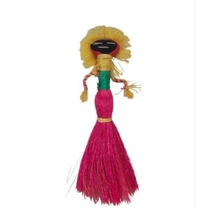 African Broom whisk wire straw doll 9"  Home Decor Souvenirs Handmade - Rare